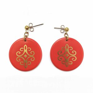 Home handmade ceramic earrings with gold design
