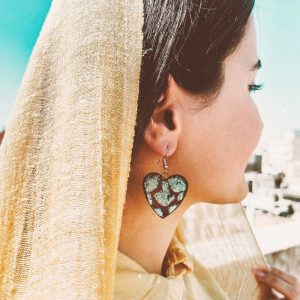 Home handmade heart ceramic earrings | henna clay glaze from iran