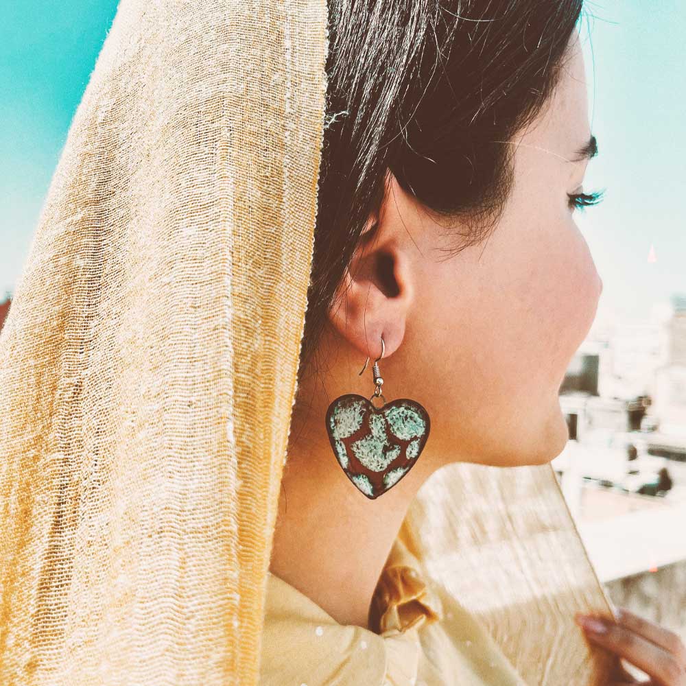 handmade heart ceramic earrings | henna clay glaze from iran handmade heart ceramic earrings | henna clay glaze from iran